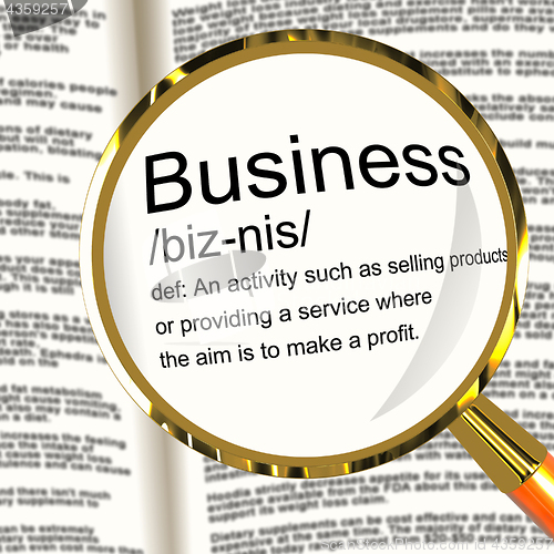 Image of Business Definition Magnifier Showing Commerce Trade Or Company
