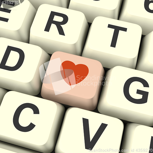 Image of Heart Icon On Pink Computer Key Showing Love And Romance For Val