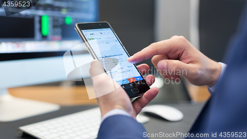 Image of Close up of businessman using mobile smart phone.