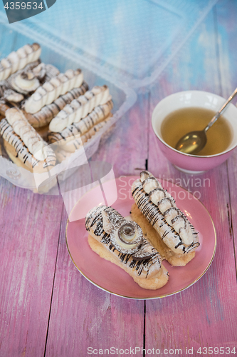 Image of cakes on color background