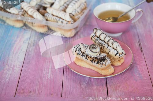 Image of cakes on color background