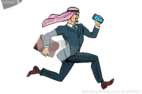 Image of Running Arab businessman isolated on white background