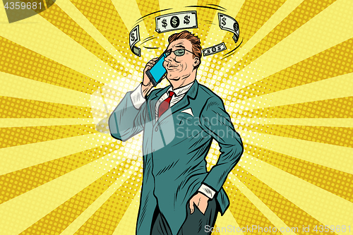 Image of Businessman talking on the phone about finances