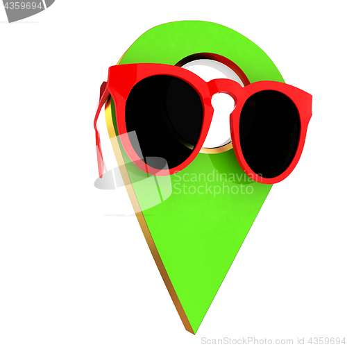 Image of Glamour map pointer in sunglasses. 3d illustration