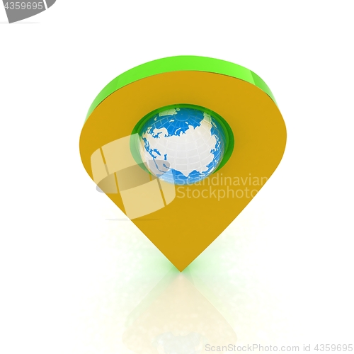 Image of Realistic 3d pointer of map with Earth. Global concept. 3d illus