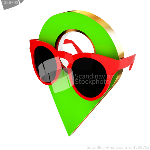 Image of Glamour map pointer in sunglasses. 3d illustration