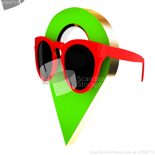 Image of Glamour map pointer in sunglasses. 3d illustration