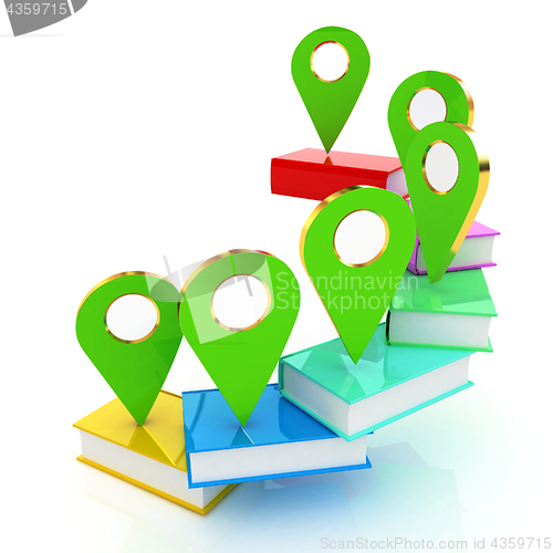 Image of Books with 3d pointers. 3d illustration