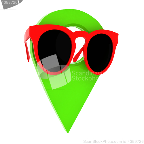 Image of Glamour map pointer in sunglasses. 3d illustration