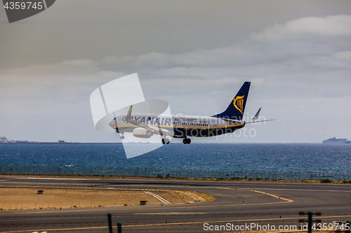 Image of ARECIFE, SPAIN - APRIL, 15 2017: Boeing 737-800 of RYANAIR with 