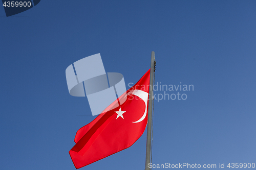 Image of National flag of Turkey on a flagpole