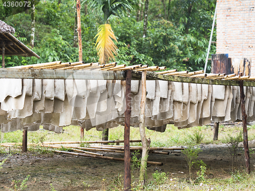 Image of Raw rubber sheets drying in Myamar