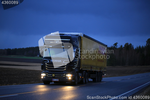 Image of Scania Semi Hauls Goods at Night