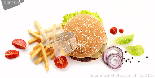 Image of burger and fried potatoes