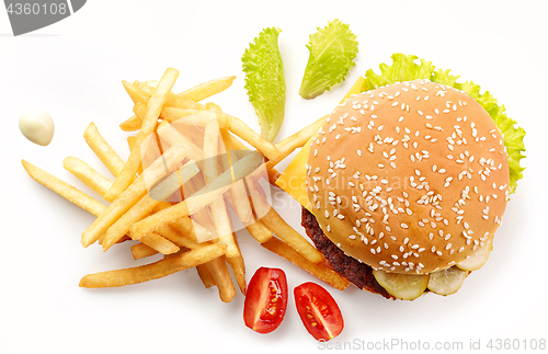 Image of burger and fried potatoes