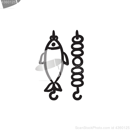 Image of Shish kebab and grilled fish sketch icon.