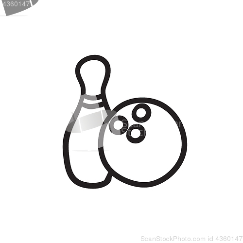 Image of Bowling ball and skittle sketch icon.