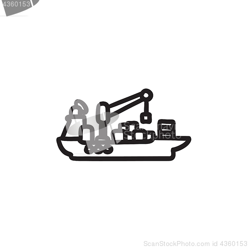 Image of Cargo container ship sketch icon.