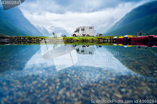 Image of Family vacation travel RV, holiday trip in motorhome