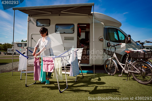 Image of Washing on a dryer at a campsite.