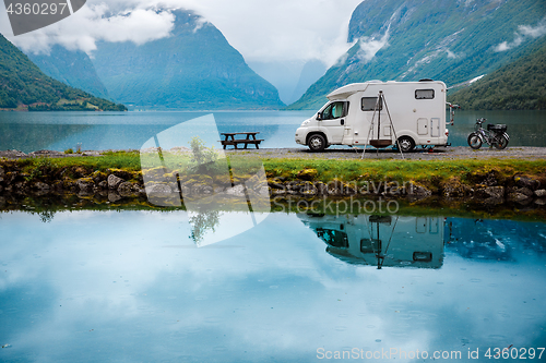 Image of Family vacation travel RV, holiday trip in motorhome