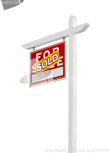 Image of Left Facing Sold For Sale Real Estate Sign Isolated on a White B