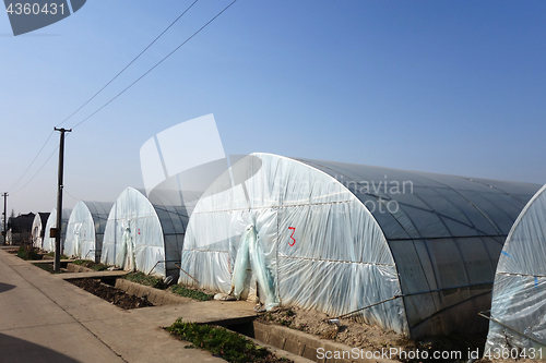 Image of Large greenhouse for plants in the autumn