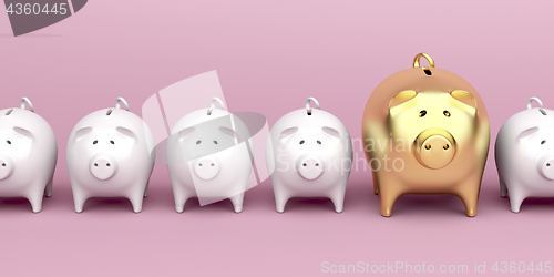 Image of Row with piggy banks on pink background