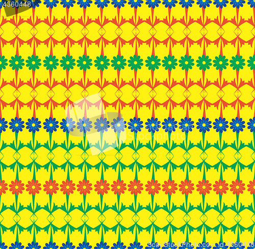 Image of Blue green red rows of flowers seamless pattern