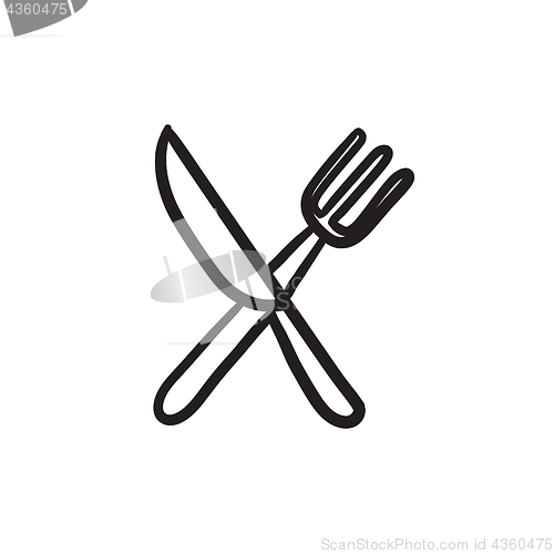 Image of Knife and fork sketch icon.