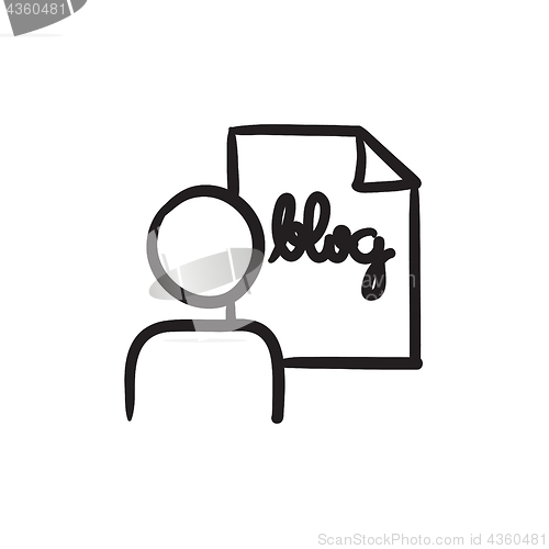 Image of Man and sheet with word blog sketch icon.