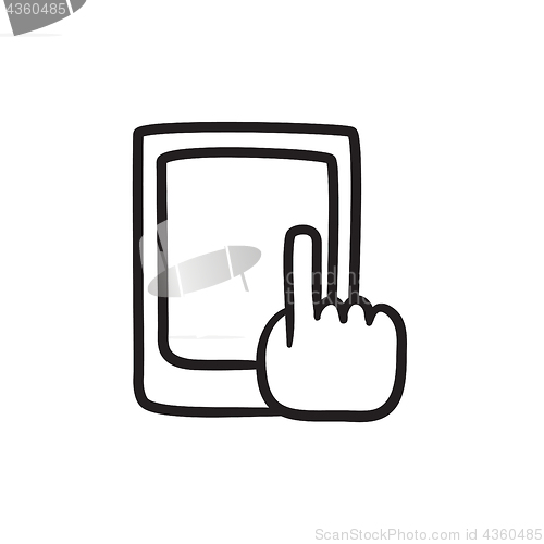 Image of Finger pointing at tablet sketch icon.