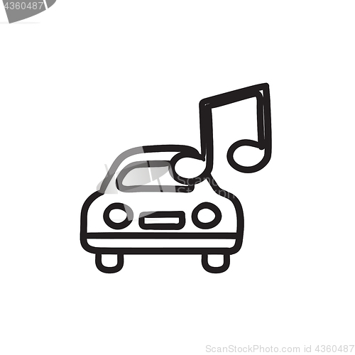 Image of Car with music note sketch icon.