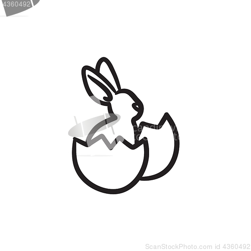 Image of Easter bunny sitting in egg shell sketch icon.