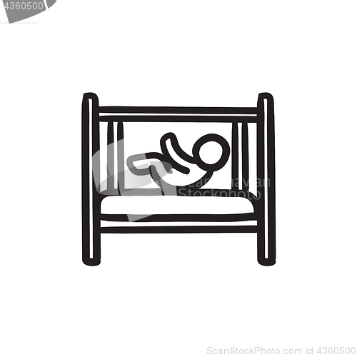 Image of Baby laying in crib sketch icon.