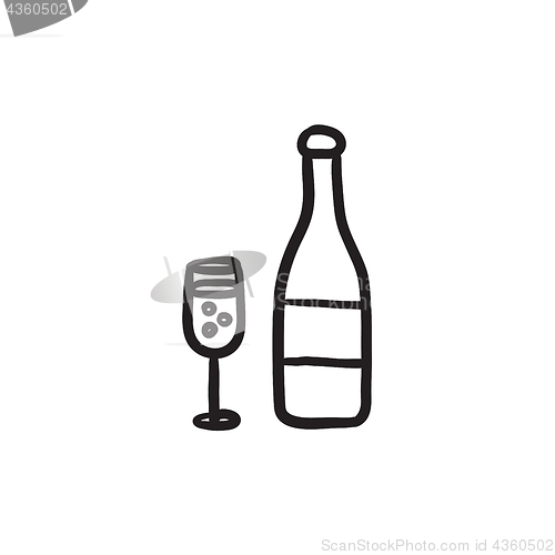 Image of Bottle of champaign and glass sketch icon.