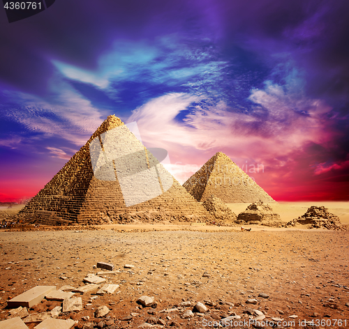 Image of Pyramids and violet clouds