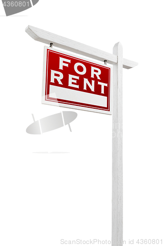 Image of Left Facing For Rent Real Estate Sign Isolated on a White Backgo