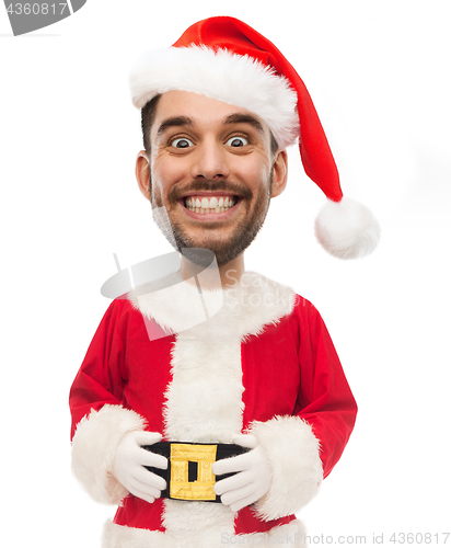 Image of man in santa costume with funny face over white