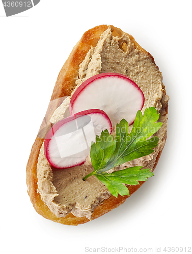 Image of toasted sandwich with meat pate and radish