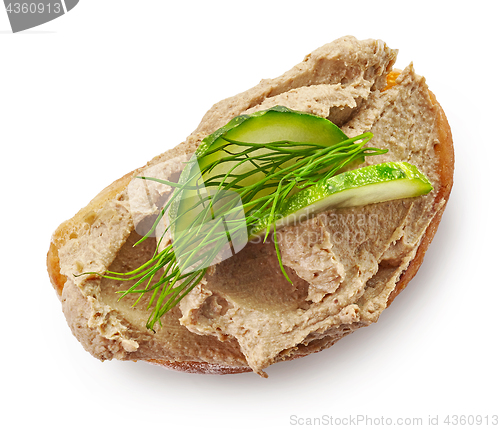 Image of toasted sandwich with meat pate and cucumber