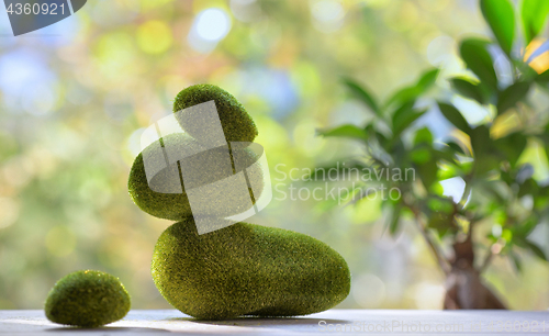 Image of Balanced stones with moss