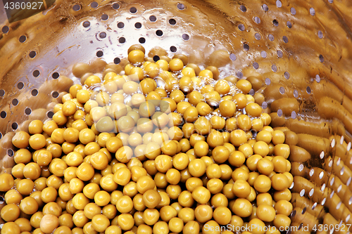 Image of tinned peas washing for preparation