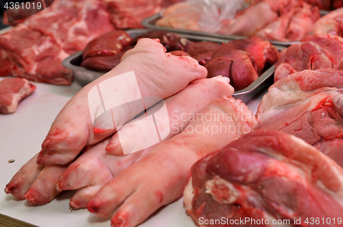 Image of Fresh pork is sold in the market