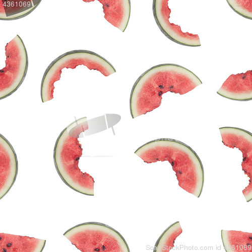 Image of Seamless pattern of slices of watermelon being eaten