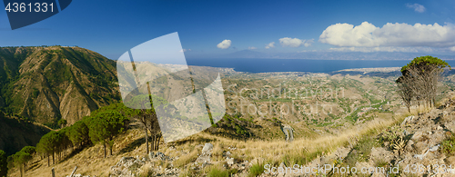 Image of Panoramic view from Aspromonte in Calabria on Messina and Etna t