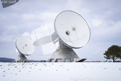 Image of two satellite dishes in Bavaria Germany