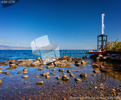 Image of Lifeguard tover and boat in Reggio Calabria near the beach