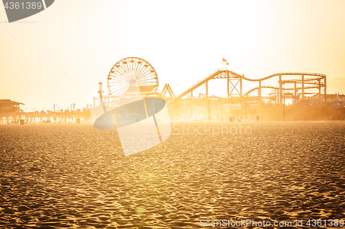 Image of Golden sunset on Santa Monica beach
