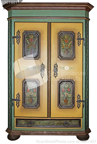 Image of Vintage painted wooden wardrobe isolated with Clipping Path on w